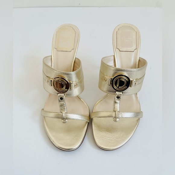 Christian Dior Gold/ Champagne logo embellished high heel mules EU 37.5 - Picture 5 of 10